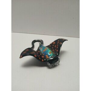​Hand Blown Glass Stingray Sculpture Figurine‎ Dichroic Black & Orange Art 6"